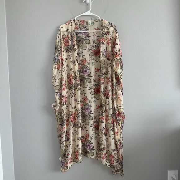 Aratta Silent Journey Hand-Beaded Floral Kimono Duster Topper Open Boho FLAWED - Picture 3 of 14